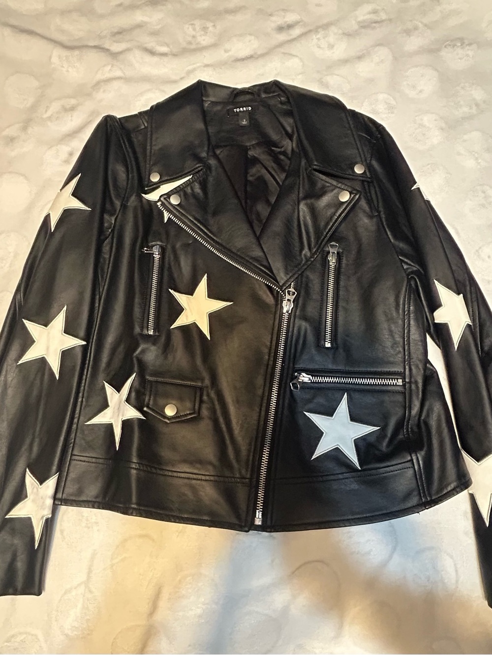 torrid Black Faux-Leather Moto Jacket with White Star Appliqués